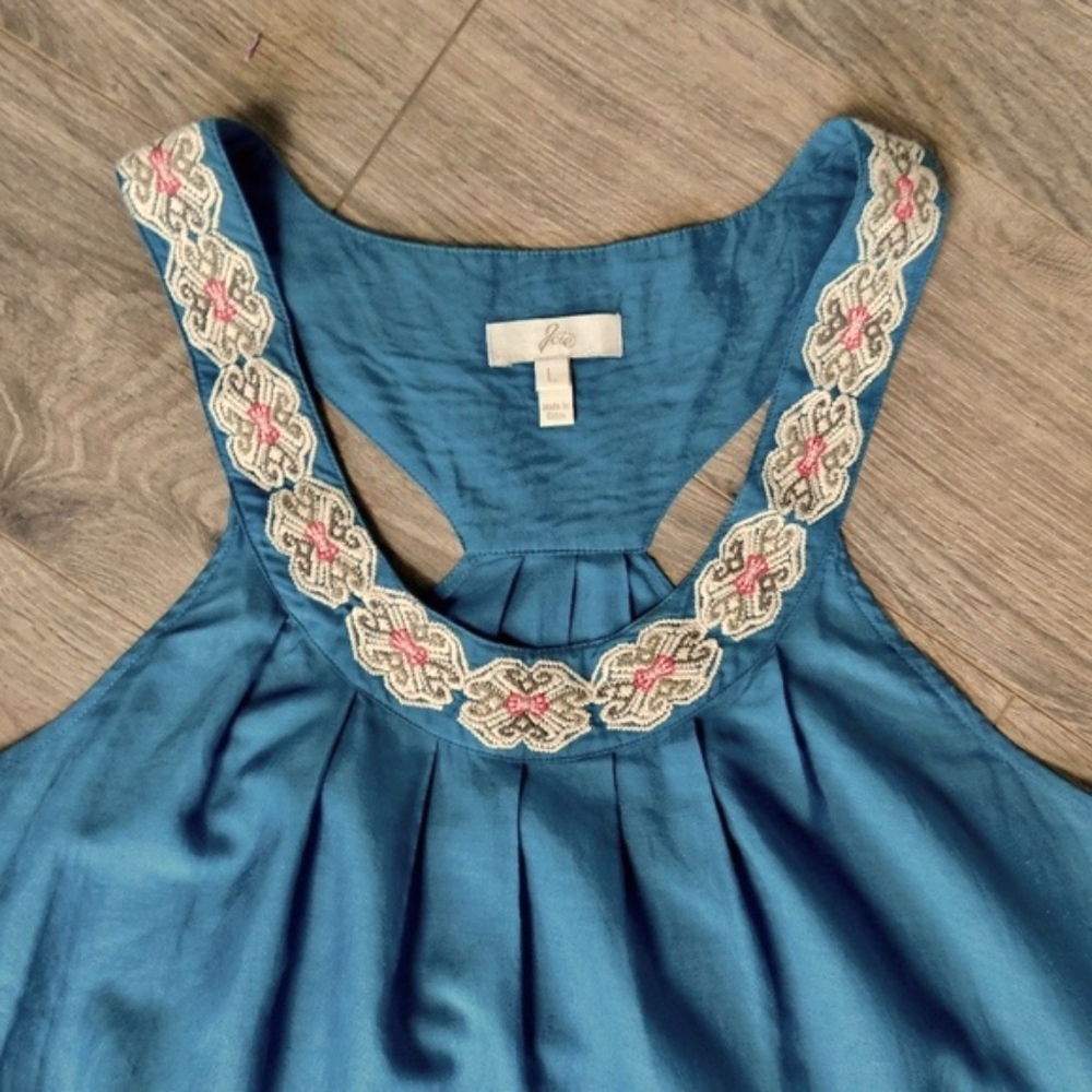 JOIE ~ Large Embroidered Racer Back Top Tank Teal